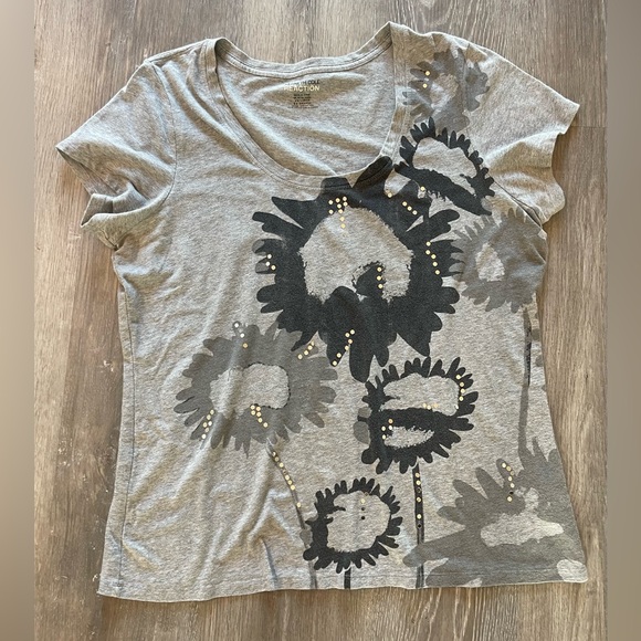 Kenneth Cole Reaction Gray & Black Scoop Neck Embellished Tee Size XXL - Picture 1 of 6